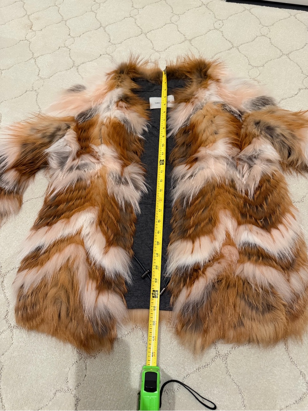 Yves Salomon Multi-Tone Fox Fur Chevron Coat in Rust and Cream- size 34 - Picture 13 of 14